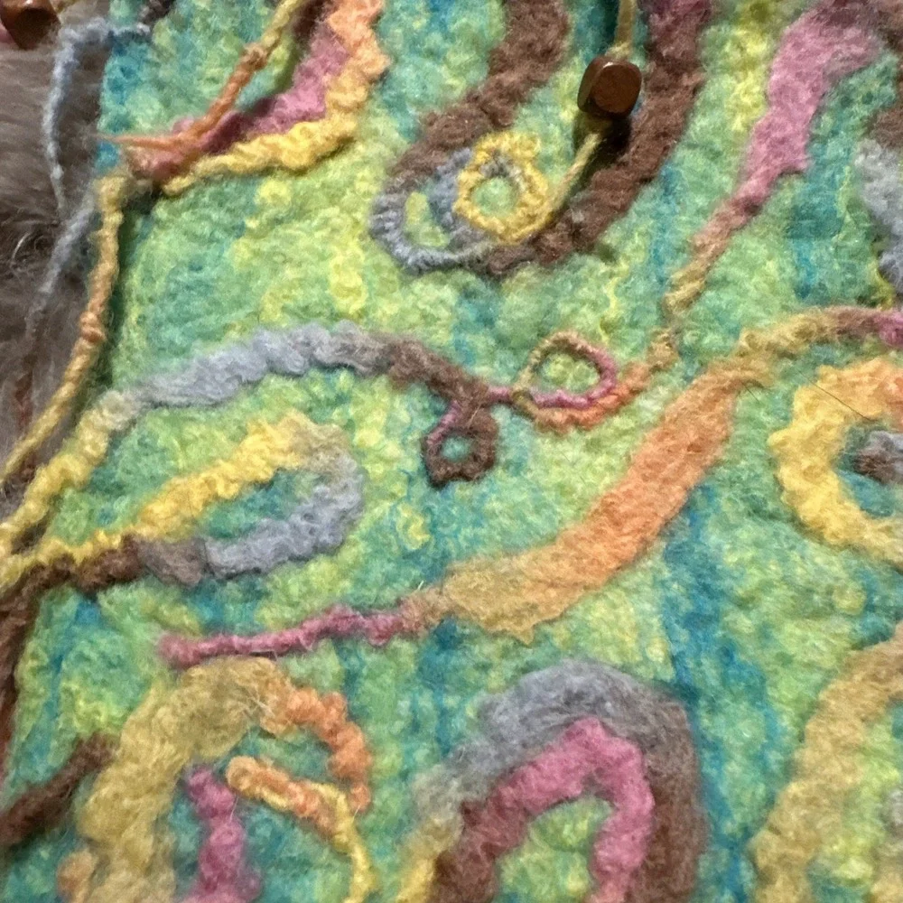 felted wool purse Bohemian Hippie Fairy Festival Green Design Fringe Crossbody - Picture 9 of 10